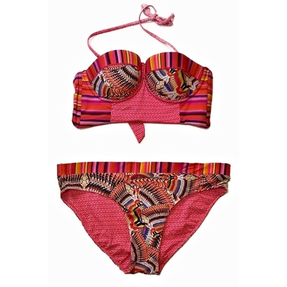 Phax Fuchsia Multicolour Print Strapless Underwire Bikini Set NWT S